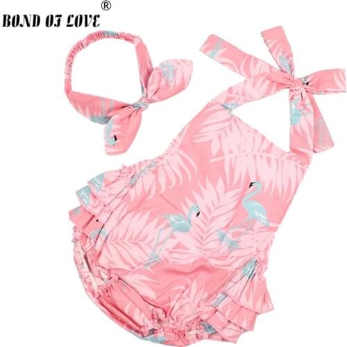 Baby Bodysuits Flamingos Print Loves Infant Girl Clothing Sleeveless Newborn Jumpsuit 2019 Summer Baby Girls Bodysuit