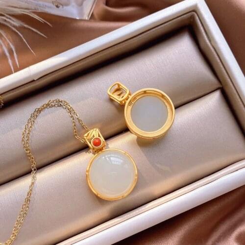 Natural Hetian Jade S925 Sterling Silver Necklace Womens Retro Chinese Royal Court Style Simple Ethnic Graceful Personality Cla