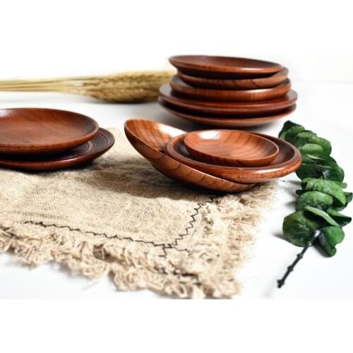 ILFML Round Wooden Tableware Snacks Plate Candy Tray Dessert Nuts Seeds Dry Fruits Saucer Tea Food Dishes