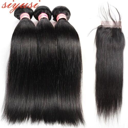 Indian Straight Hair 4*4 lace Bundles With Closure Natural Woman Extensions Of Hair 100% Human Hair Bundles With Closure