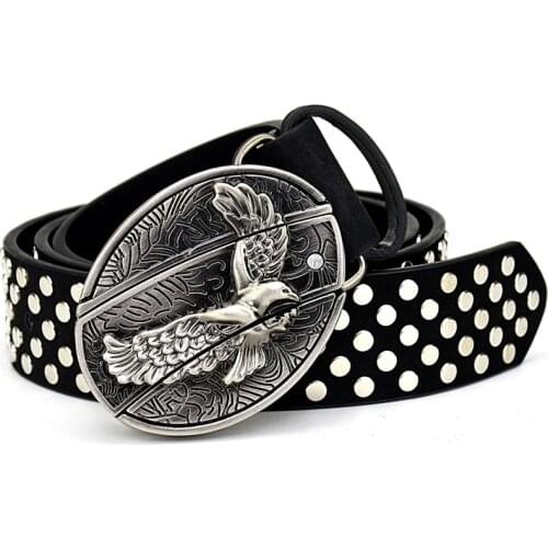 Punk Style Metal Rivet Belt Men Decorative Waistband Women Belt Tiger Dragon Wolf Vulture Eagle Skull Undead Ghost Poker Buckle