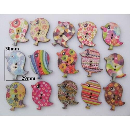 WBNKLK Painting Natural wood button 30mm*30mm Bird pattern 100pcs randomly Scrapbook Embellishment