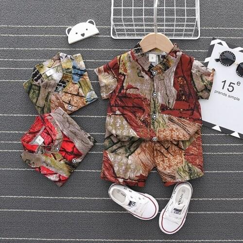 New Summer Toddler Boys Fashion Personality Clothing Set Baby Girls Fully Print Shirt+Shorts 2PCS Kids Gentelman Clothes Suits