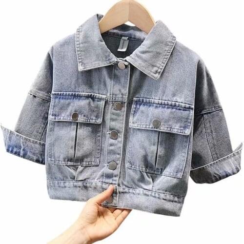 Kids Denim Jackets Girls Baby Flower Embroidery Coats Spring Autumn Fashion Child Kids Outwear Ripped Jeans Jackets Jean