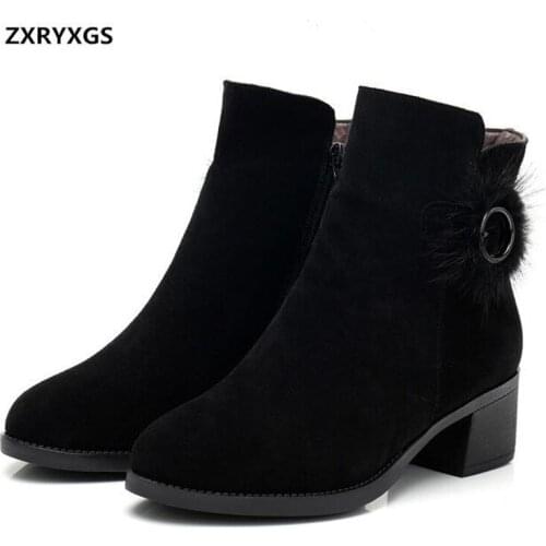 Hot 2020 New Fashion Winter Boots Shoes Woman matte cowhide High Heels Women Shoes snow boots Warm Comfort black Martin Boots