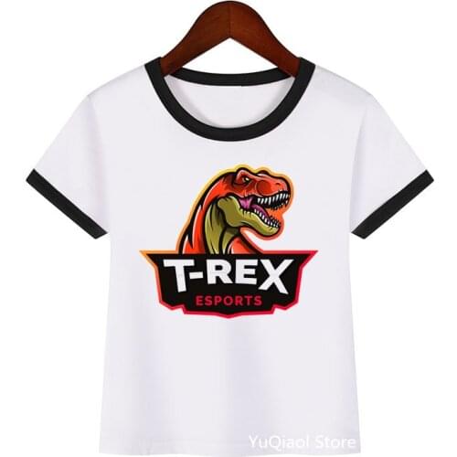 Fashion T-REX Dinosaur Print Boys T-Shirt Summer Childrens Clothes White Short Sleeve T-Shirt Camisetas Teens Tops Tees 3 to 13