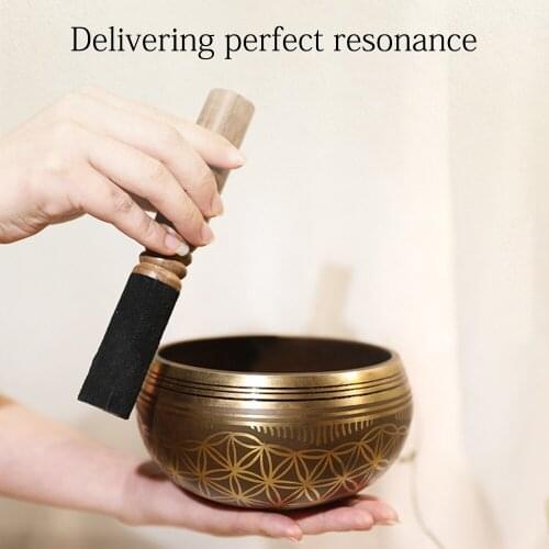 Ammoon Tibetan Meditation Singing Bowl Set with Mallet & Cushion Flower of Life Pattern Buddhist Music Therapy Chanting Bowl