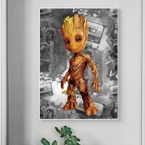 Marvel Cartoon Baby Groot Canvas Painting Poster and Print Wall Art Picture Painting for Childens Room Living Home Decoration