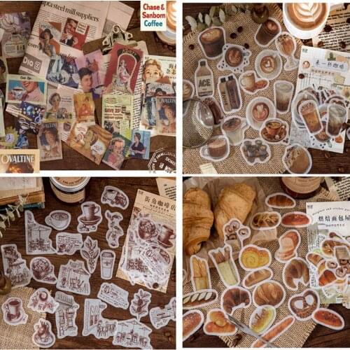 40 Pcs/set Washi Paper Stickers Pack Retro Coffee Series Decoration Sticker Label DIY Diary Scrapbooks Collage Kawaii Stickers
