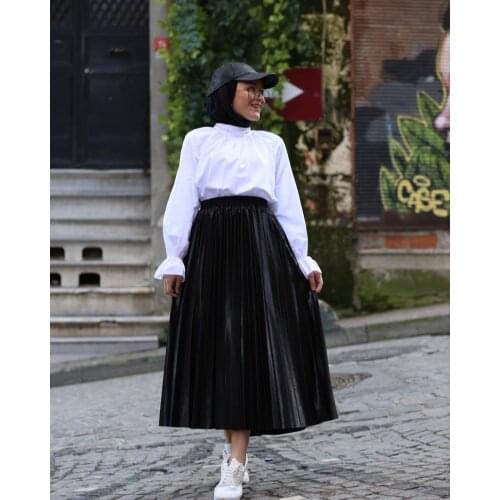 Donsignet New Turkish White Shirt Muslim Womens High-neck Long-sleeved Shirt Muslim Fashion Middle East Arab Dubai Turkeu Shirt