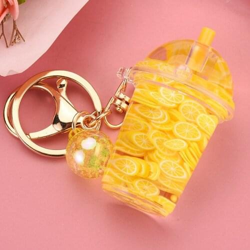 2021 New Fashion Liquid Quicksand Keychain Cartoon Watermelon Pitaya Fruit Keyring for Women Men Flower Acrylic Key Chains Gift