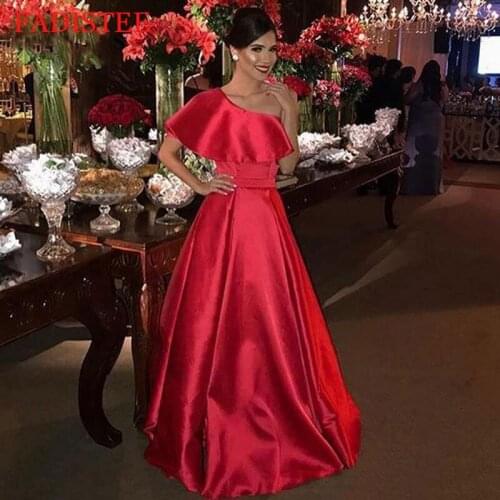 New Style One Shoulder Evening Dress Satin Prom Party Robe De Soiree Longue Formal Dress Simple Robe De Soiree