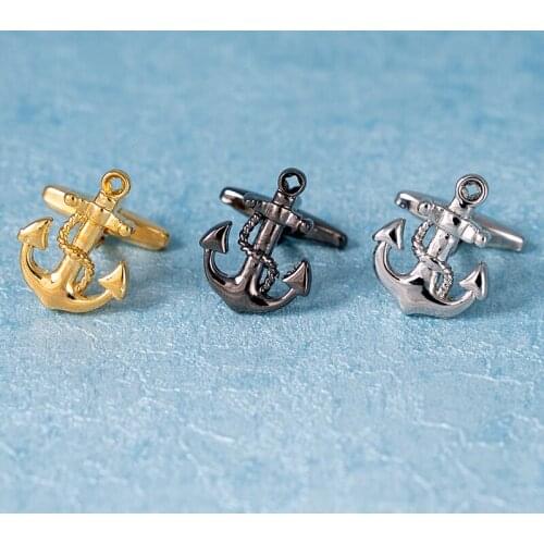 New High Quality Gold Ship Anchor Cufflinks Cuff Button Brass Material Mens Jewelry For French Shirt Gift