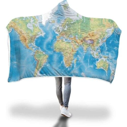 Hooded Blanket Cloak Thickened Double-Layer Plush Warm Blanket Home Tapestry 3D Digital Printing Map Series For Adults Youth