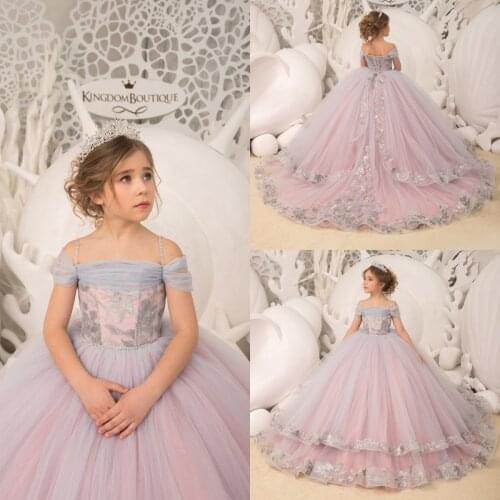 Off The Shoulder Flower Girl Dresses For Wedding Appliqued Ruffles Toddler Girls Pageant Dress Kids Formal Wear Prom Gowns