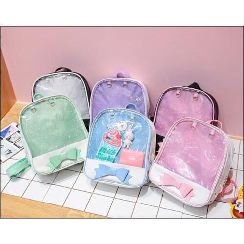 PVC Transparent Clear Women Backpacks Preppy Style Bow Itabag Harajuku School Bags For Teen Girls Rucksack Kawaii Shoulder Bags