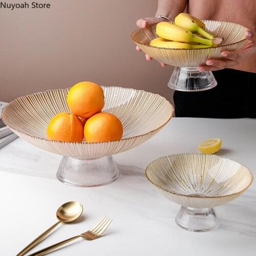 Nordic Transparent Glass Fruit Tray Light Luxury Gold-plated Storage Tray Creative Home Living Room Coffee Table Fruit Tray