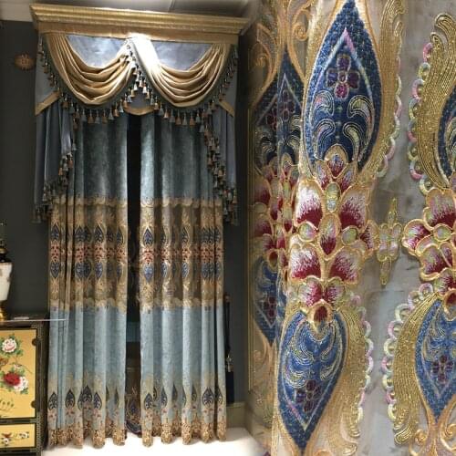 Luxury custom European finished curtain chenille luxury villa living room bedroom water soluble embroidered curtain cloth