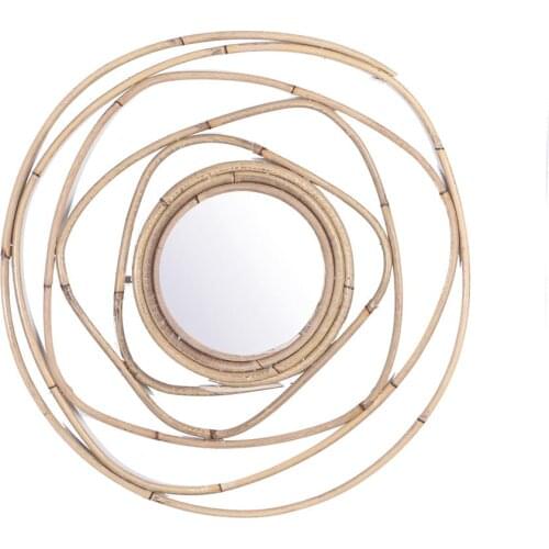 Rattan Mirror Hand-made Wall Hanging Round Makeup Mirror Dressing Bathroom Wicker Wall Hanging Mirror