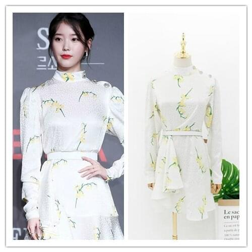 Kpop IU Lee Ji Eun sexy slim long sleeved High waist Mini dress women autumn Streetwear sweet casual stand collar A-line dresses