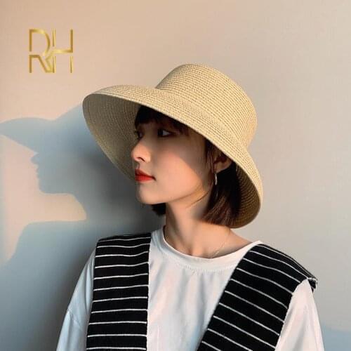 Women Classical Wide Brim Dome Summer Hat Floppy UV Protection Beach Hat Lady Yellow Paper Straw Hat Packable Sun Visor Hat