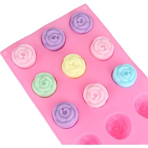 15-Cavity Silicone Mold Rose Flower Shape Fondant Cake Baking Tools Candy Jelly DIY Making Mould Handmade Soap Molds Supplies