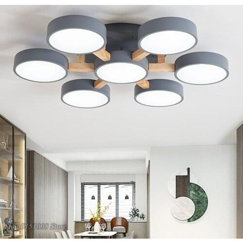 Nordic Wood Ceiling Lights For Living Room Decor 220V Round Metal LED Ceiling Lamp Surface Mounted Lighting Fixtures plafonnier