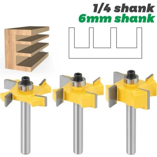 1/3 PC T-Sloting Milling Cutter 1/4 6mm Shank Alloy Cutter Head Router Bit With Bearing Wood Slot T Type Rabbeting Woodwork Tool