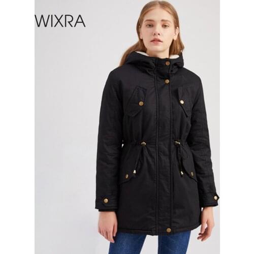 Wixra Fur Thick Jacket Solid Parkas Coat Zipper Lace Up Hoodies Warm Cotton Outwear Autumn Winter Women Plus Size Overcoat