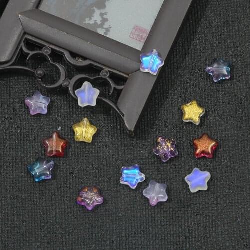 10pcs Five-pointed Star Gold Dust Glass Beads Rainbow Spacer Beads For DIY Handmade Bracelet Earrings Necklace Jewelry Making