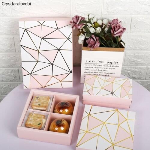 10pcs Gold Foil Pink Macaron Box Cake Chocolate Paper Box Christmas Birthday Party Gifts Packaging boxes wedding favors