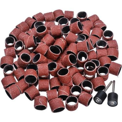 100Pcs 3/8" 80 Sander Grit Sanding Band Sleeves Drum Sandpaper Rubber with 2 Mandrels Kit