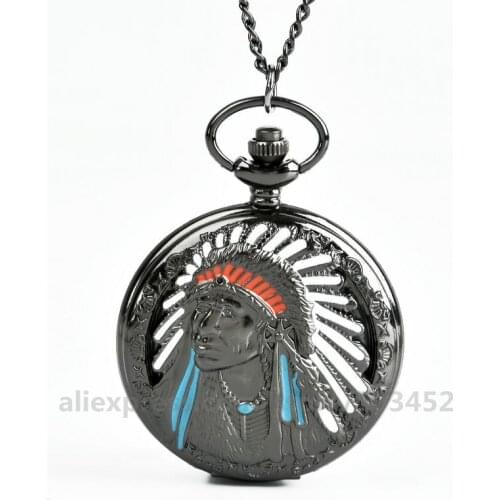 100pcs/lot Indian Head Design Pocket Watch Symbolic Meaning Gift Watch Unique Decoration Watch Hang Up Clock Factory Sale