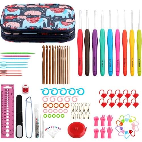 110Pcs DIY Crochet Hooks Needles Stitches Knitting Craft Case Crochet agulha set Weaving Tools Sewing Tools