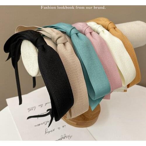 2021 Cute Korean Solid Bow Bezel Headwear Women Headband Girls Kwali Hair Bands Hairband Hoop for Holiday Party Hair Accessories