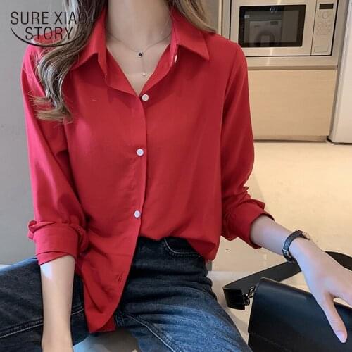 2021 Autumn New Korean White Shirt Women Loose Leisure Long Sleeve Shirts Turn-down Collar Solid Button Female Blouses 7111 50