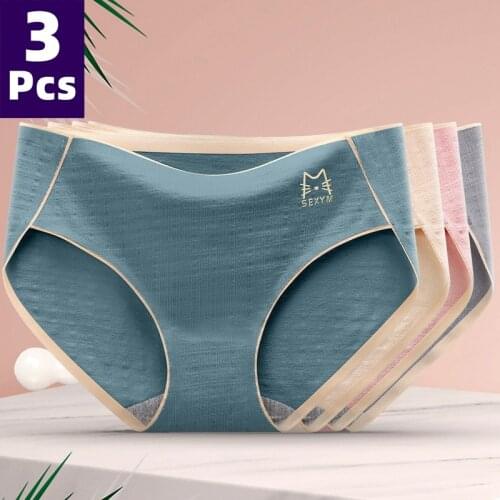 3 Pcs/lot Womens Sexy Underpants Soft Cotton Panties Girls Solid Color Briefs Striped Panty Sexy Lingerie Female Underwear