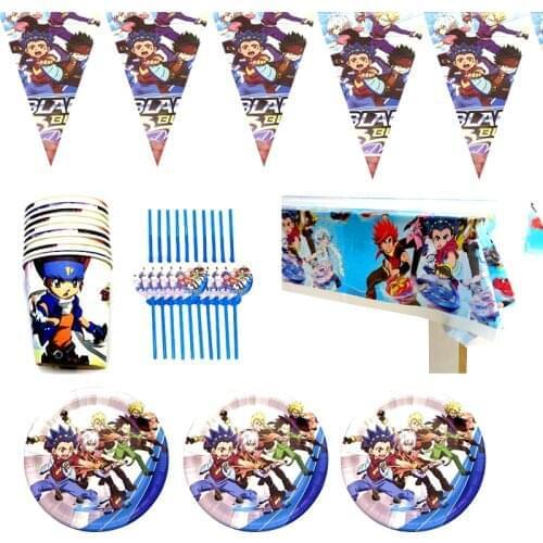 41pcs/lot Happy Birthday Party Beyblade Burst Plates Cups Baby Shower Banner Straws Tablecloth Boys Favors Kids Tableware