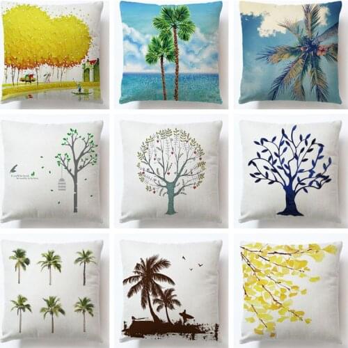 45x45cm Cushion Cover Plant Tree Cotton Linen Decorative Pillow Case Chair Square Waist And Seat
