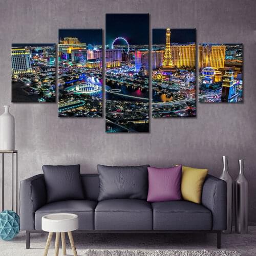 5 Panel Las Vegas Night Secenry Pictures HD Printed Modern Canvas Painting Wall Art Modular Poster Frame Home Decor