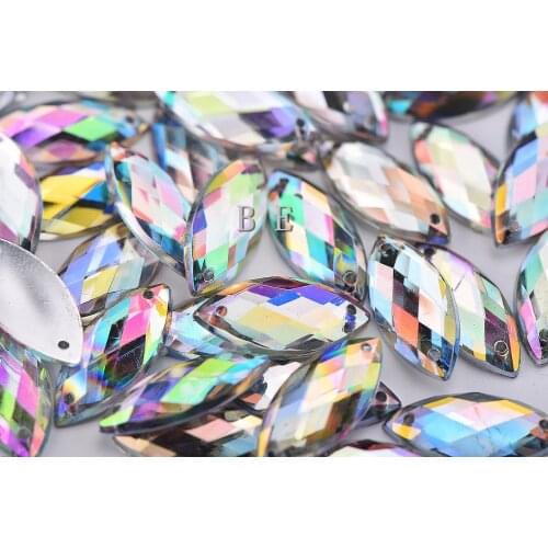 500pcs/lot Sew On Rhinestones Gems 9X20mm Super Quality Clear AB Navette Shape Flatback Beads For Dress Shoe DIY Craft Accessary