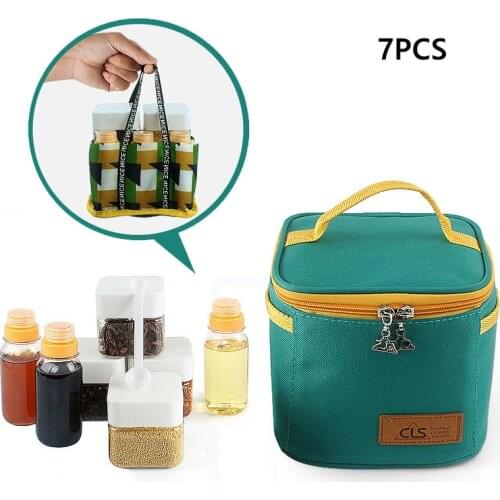 7Pcs 115/180ml Outdoor Barbecue Seasoning Box Camping Spice Bottle Set with Measuring Spoon
