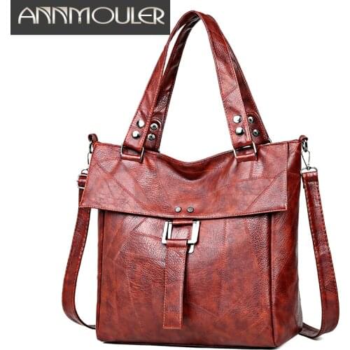 Annmouler Vintage Women Handbag Purse Large Capacity Shoulder Bag Quality Crossbody Bag Black Tote Bag Ladies Messenger Bag