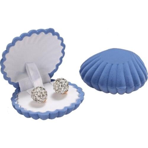 Lovely Shell Shape Velvet Jewelry Display Box for Wedding Ring Earrings Necklace Bracelet Jewellery Gift Box Holder