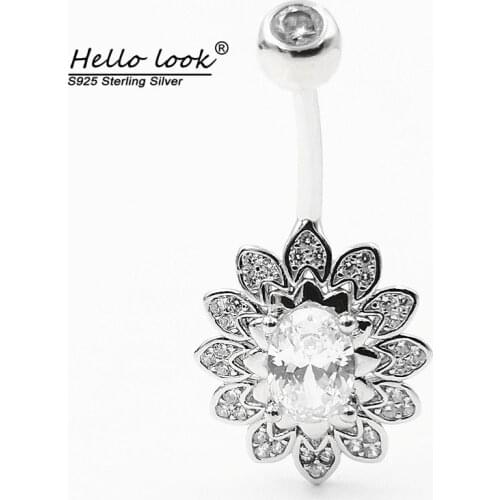 HelloLook 925 Sterling Silver Cubic Zircon Navel Piercing Jewelry Fashion Belly Dance Beach Belly Botton Ring Body Jewelry