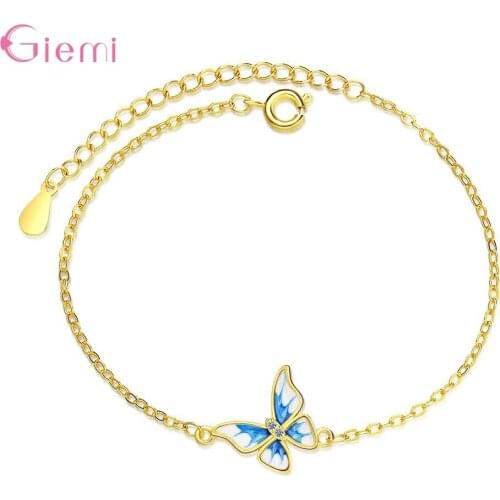 Cute Butterfly Bracelet For Women Girls Gold Color Best Friend Gift 925 Sterling Silver Fashion Jewelry Wholesale
