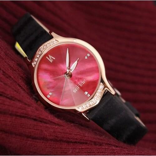 Claw Setting Womens Watch Japan Quartz Hours Mother-of-pearl Fine Fashion Clock Leather Bracelet Girl Birthday Gift Julius Box