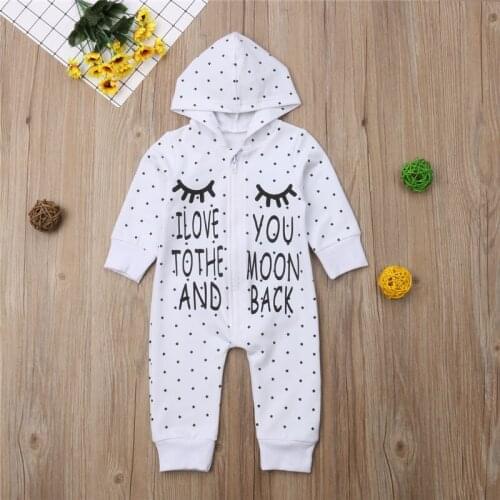 Newborn Baby Boy Girl Dot Hooded Cotton Romper Long Jumpsuit Zipper Outfits Clothes 0-18M