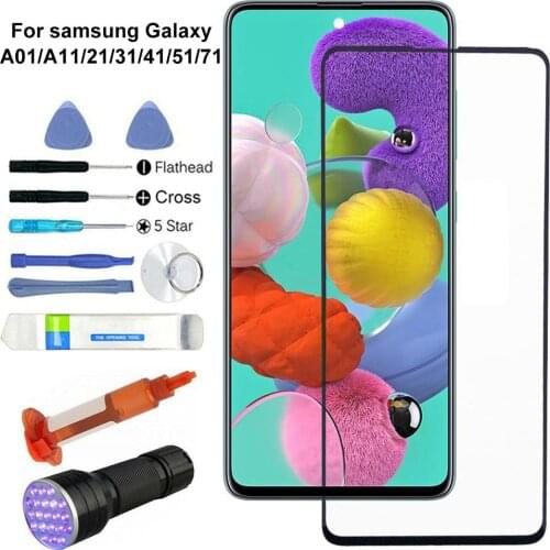 For Samsung Galaxy A01 A11 A21 A31 A41 A51 A71 Replacement Outer Front Glass Lens Screen UV Glue Kit Front Glass Screen Kit