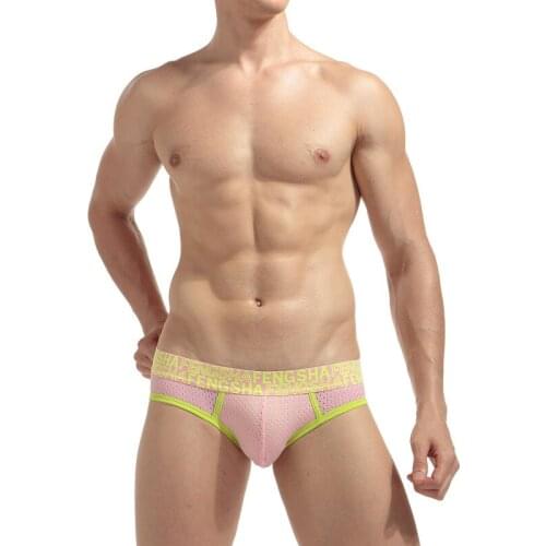 Breathable Briefs Nylon Underwear Mesh Cueca Letter Print Underpants Mens Hollow Out Lingerie Quick Drying Underwear Hombre